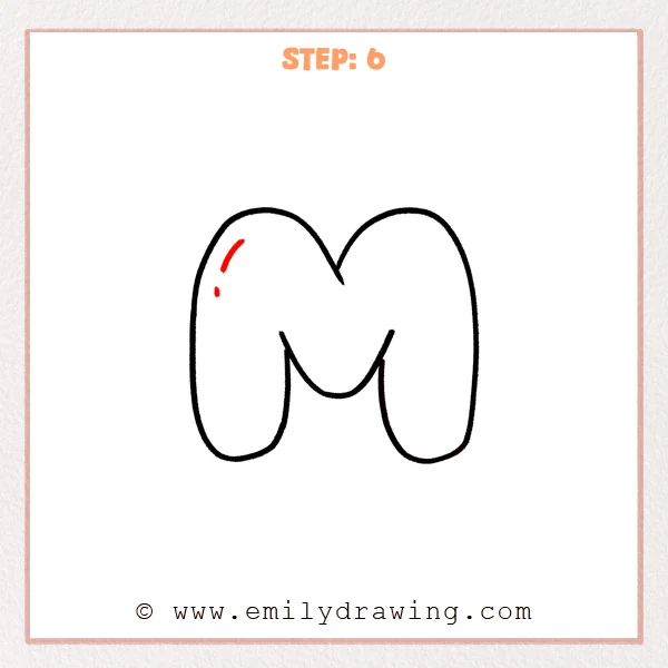 how to draw a bubble letter m - The finished bubble letter “m” outline with two small highlight marks added on the upper left side for a glossy look.